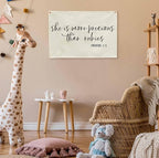 Christian Bible Verse Scripture Rectangular Banner Flag Wall Sign Decor Gift for Baby Girl Women-Nursery Baby Room Bedroom Decor-Baby,Shower Birthday Christmas Gift-She Is More Precious Than Rubies