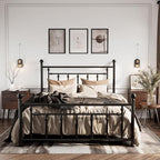 SHA CERLIN 14'' Queen Size Metal Platform Bed Frame/Victorian Headboard and Footboard/Steel Slats Mattress Foundation for Storage/No Box Spring Needed/Noise Free/Black