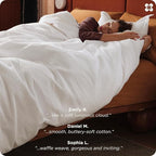 Bedsure Cotton Duvet Cover Queen - 100% Cotton Waffle Weave Coconut White Duvet Cover Queen Size, GentleSoft™ and Breathable Bedding Set for All Season, 3 Pieces, 90"x90"