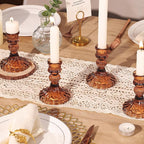 12PCS Amber Candlestick Holders Set- 4" H Taper Candle Holders, Glass Candle Holders Bulk for Wedding, Party, Fall Home Table Centerpieces, Festival Gifts & Windowsill Decor