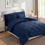 CozyLux California King Comforter Set Navy Blue - Cal King Bed in a Bag 7 Pieces, Luxury Soft Bed Set for All Seasons, Bedding Set with Down Alternative Comforter, Sheets, Pillowcases & Shams