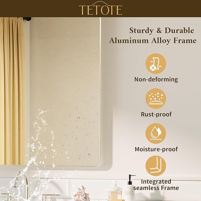 TETOTE 55 x 36 Inch Brushed Nickel Mirror Metal Framed Bathroom Mirror, Tempered Glass, Modern Farmhouse Wall Mounted Mirror for Decorative(Horizontal/Vertical)