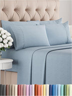 King 6 Piece Sheet Set - Comfy Breathable & Cooling - Soft Hotel Luxury Bedding Set with 8-16 Inch Deep Pockets - 1 Flat & 1 Fitted Sheet & 4 Pillowcases - Wrinkle Free & Easy Care - Heathered Blue