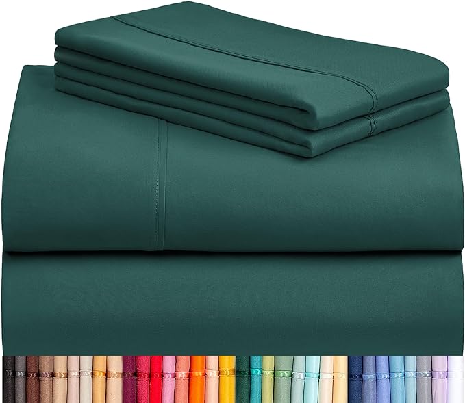 LuxClub 3 PC Sheet Bed Sheets Deep Pockets Wrinkle Free-Kids-Fitted Sheets Machine Washable Hotel Bedding Silky Soft - Emerald Twin XL