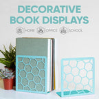 GEOMOD Geometric Honeycomb Turquoise Metal Bookends Decorative - Tall Sturdy Book Ends for Shelves - Modern Heavy Duty Bookend Stopper - Office Shelf Book Holder - 6x3.25x6.25 Inches - 1 Pair