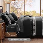 MaiRêve Embroidery Full Size Comforter Set Black, Farmhouse Western Boho Bedding Set 7 Pieces, All Season Bed in A Bag Comforter Set with Sheets, Pillowcases & Shams
