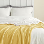 Bedsure GentleSoft Sherpa Fleece Blankets Queen Size for Bed - Thick and Warm Throw for Women and Men, Soft Fuzzy Plush Queen Blanket for Winter, Yellow, 90x90 Inches