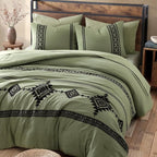 MaiRêve Embroidery King Size Comforter Set Light Olive Green, Farmhouse Western Boho Bedding Set 7 Pieces, All Season Bed in A Bag Comforter Set with Sheets, Pillowcases & Shams