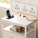 Huuger Night Stand with Charging Station, Multiple Drawer Dresser for Bedroom, Bedside Table, Tall Nightstand with PU Leather Finish, Open Shelf, End Table, for Closet, Entryway, Bedroom, White