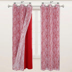 BONZER Mix and Match Curtains - 2 Pieces Branch Print Sheer Curtains and 2 Pieces Blackout Curtains for Bedroom Living Room Grommet Window Drapes, 37x95 Inch/Panel, Red, Set of 4 Panels
