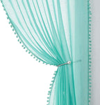 Treatmentex Pompom Sheer Window Curtains for Bedroom Aqua-Blue 95inches Length Decorative Sheer Window Drapes for Wedding Party Ceremony 52" W x 2 Panels Rod Pocket