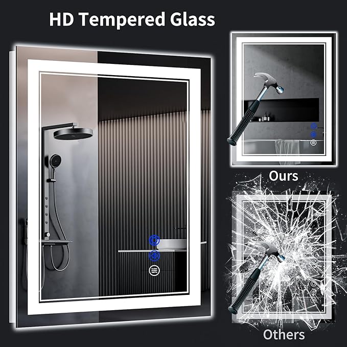 36"x36" LED Bathroom Mirror with Anti-Fog, Stepless Dimmable Lights, 3 Color Modes, Shatter-Proof Tempered Glass, Memory Function & Waterproof Design