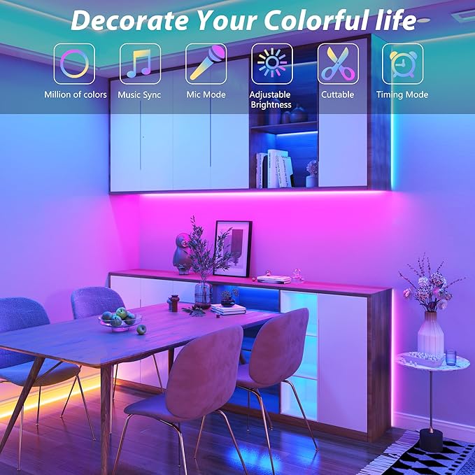 Led Lights for Bedroom 66ft Music Sync Color Changing Led Strip Lights with 60 Key Remote and App Control RGB Led Light Strip for Home Party Room Decoration