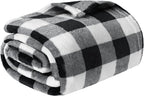 PAVILIA Black and White Buffalo Plaid Fleece Throw Blanket for Couch, Soft Checkered Flannel Blanket for Sofa, Plaid Christmas Couch Throw Bed, Warm Cozy Decorative Blanket Fall Decor Gift, 50x60