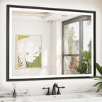 TETOTE 48x36 LED Bathroom Mirror with Lights Black Frame Frontlit & Backlit Lighted Vanity Mirror Baroque Gothic Anti Fog Dimmable White/Warm/Natural,CRI90+,Waterproof,(Horizontal/Vertical)