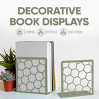 GEOMOD Geometric Honeycomb Sage Metal Bookends Decorative - Tall Sturdy Book Ends for Shelves - Modern Heavy Duty Bookend Stopper - Office or Home Book Shelf Holder - 6x3.25x6.25 Inches-2 Pair