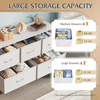 WLIVE Dresser for Bedroom with 5 Drawers, Wide Chest of Drawers, Fabric Dresser, Storage Organization Unit with Fabric Bins for Closet, Living Room, Hallway, White