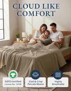 LANE LINEN 100% Organic Cotton Sheets Set Pure Long- Staple Percale Weave - Bedding for Bed Fits Mattress Upto 15in Deep Pocket (Twin Taupe)