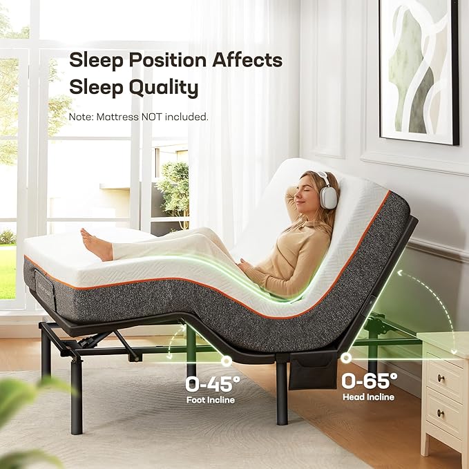 Marsail MS01-1 Queen Adjustable Bed Frame with Massage + 10-inch Gel Memory Foam Mattress, Adjustable Bed Base with Under-Bed Nightlight, Wireless Control Massage Adjustable Bed, Queen