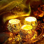 Rtteri 24 Set Votive Candle Holders Wedding Centerpiece Table Decorations Speckled Mercury Glass Votive Candle Holders with Tea Lights Birthday Party Decorations for Home (Gold)