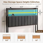 Rolanstar Headboard for Full Size Bed with Storage, 60,000 DIY Color of LED Light, Head Board with USB & Type C Port, Height Adjustable, Black Upholstered Cabeceras de Cama Comfortable Modern, Stable
