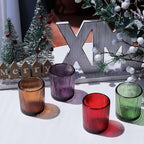 VOHO 24pcs Multicolor Tealight Candle Holder, Vintage Ribbed Tea Light Candle Holder Glass for Room Decor, 4 Color Votive Candle Holders for Table Centerpiece(Green/Red/Purple/Amber)