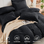 HYMOKEGE Black Full Size Comforter Sets Seersucker 7 Pieces, All Season Luxury Bed in a Bag for Bedroom, Bedding Set with Comforters, Sheets, Pillowcases & Shams