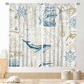 Vintage Nautical Curtains, Marine Coastal Sailboat Compass Anchor Ocean Beach Whale Old Pirate Map Decorative Drapes for Bedroom Living Room Kitchen Bathroom Window 2 Panels Set, 84"x63" Inch