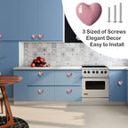 Ceramic Drawer Knobs Heart Shape Cabinet Dresser Pulls Handles with 3 Sized Screws, Kitchen Furniture Knobs for Closet Cupboard Wardrobe (2 Pack, Pink)