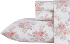 Laura Ashley - Flannel Sheets Full Size, Anti-Pilling & Wrinkle Resistant Cotton, Touchably Soft for All-Season Comfort - Bed Sheets with Matching Pillowcases & Fitted Sheet (Lisalee Pink)