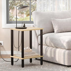 TUTOTAK End Table with Charging Station, Set of 2, Small Side Table with Outlets, Nightstand Bedside Table, 2-Tier Storage Shelf for Small Space, Living Room, Bedroom Oak TB01BO041