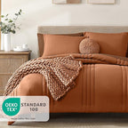 Monbix Queen Comforter Set - 7 Pieces Burnt Orange Bed in a Bag Queen Bedding Sets with Comforters, All Seasons Fall Comforter Bed Set with Sheets,Pillowcases & Shams