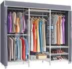 VIPEK V5C Portable Bedroom Armoires Wardrobe Closet with Cover, Heavy Duty Covered Clothes Rack Adjustable Closet Rack, White Metal Clothing Rack with Grey Oxford Fabric Cover, 70.1" Lx17.3 Wx76.4 H