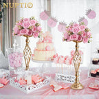 2 Pcs Versatile Metal Flower Arrangement & Candle Holder Stand Set for Wedding Party Dinner Centerpiece Event Restaurant Hotel Decoration (Gold, 2 x M)