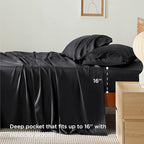 Bedsure Twin Sheets Set, Cooling Sheets Twin Size Bed Set, Rayon Derived from Bamboo, Twin Size Sheets, Breathable & Soft Bed Sheets, Hotel Luxury Silky Bedding Sheets & Pillowcases, Black