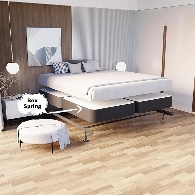 Treaton, 4-Inch Sturdy Wood Box Spring for Mattress Support - Durable and Fully Assembled, Natural Wood Foundation for King(Fold), Gray