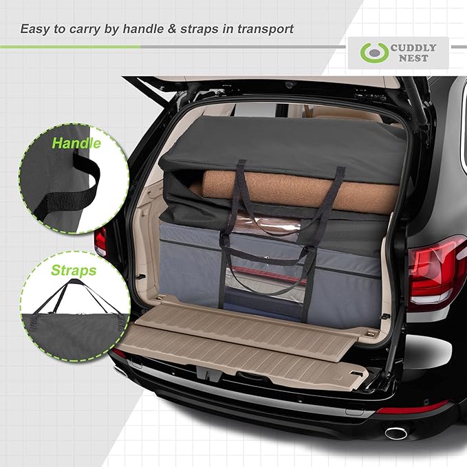 Cuddly Nest Folding Mattress Storage Bag - Heavy Duty Carry Case for Tri-Fold Guest Bed (Fits 4" Twin & Twin XL Mattress,Black)