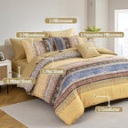 Boho Queen Comforter Set 8 Pieces, Yellow Bohemian Striped Bed in a Bag, Paisley Soft Microfiber Bedding Comforter Set