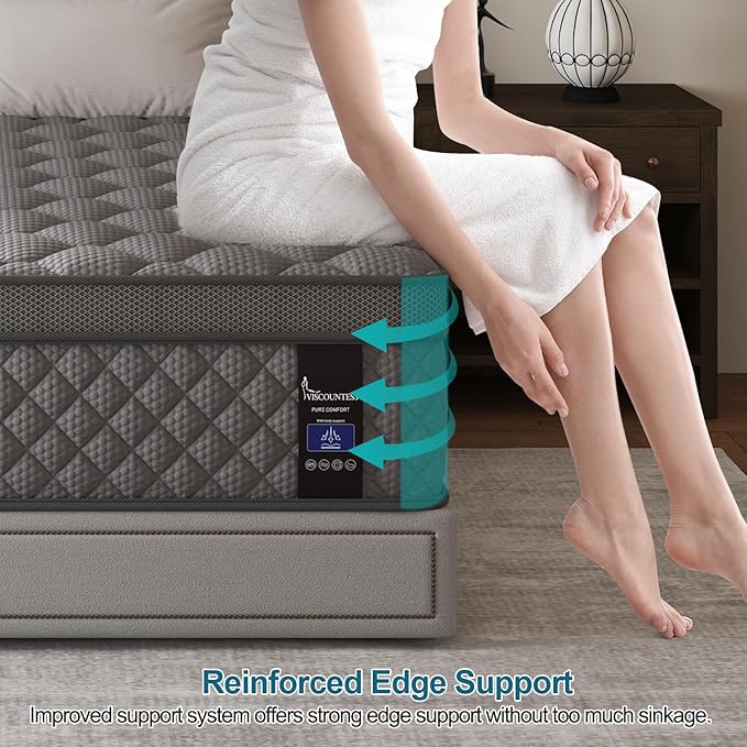 Twin Mattress, 12 Inch Hybrid Mattresses Grey, Euro Top Mattress Medium Firm for Back & Lumbar Support, Individual Pocket Spring Bed for Motion Isolation & Pressure Relief