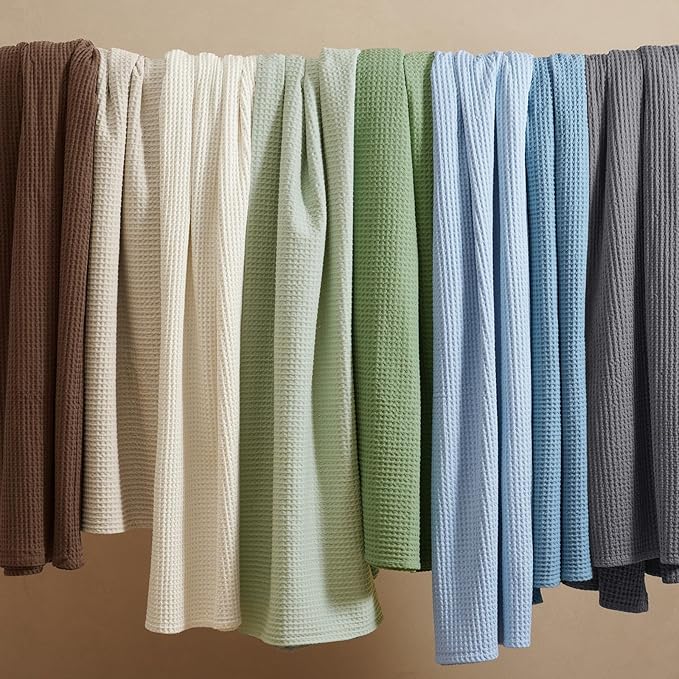 PHF 100% Cotton Waffle Weave Blanket Queen Size for Bed,Snag Proof Lightweight Breathable Moisture-Wicking Throw for Couch,Great for Layering in Cold Weather, Home Decor Gift-Dusty Blue