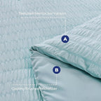 HYMOKEGE Lake Blue King Size Comforter Set Seersucker 7 Pieces, All Season Luxury Bed in a Bag for Bedroom, Bedding Set with Comforters, Sheets, Pillowcases & Shams