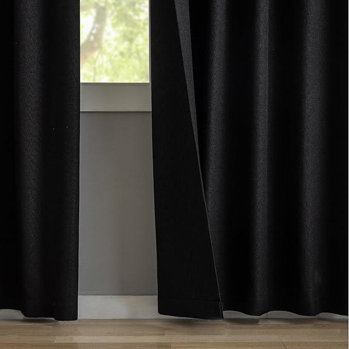 KangBang Extra Wide Pinch Pleated Blackout Curtains 84 Inch Length 2 Panels Set, Thermal Insulated Linen Curtains for Sliding Door Living Room, Modern Pleat Draperies with Hooks,60x84, Black