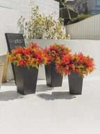 12Pcs Artificial Fall Flowers for Outdoor Decoration UV Resistant Fake Plastic Plants Faux Cedar Seaweed Eucalyptus for Autumn Full Indoor Garden Patio Fireplace Window Box Kitchen Home Decor