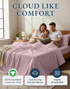 LANE LINEN 100% Organic Cotton Fully Elasticized California King Sheet Set, Low Pilling Fade Resistant Machine Washable Naturally Cooling Mercerized Soft & Comfy Cotton Sheets – Sepia Rose