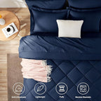 CozyLux Twin XL Comforter Set Navy Blue - 5 Pieces Twin Extra Long Bed in a Bag for College Dorm, All Season Bedding Set for Girls and Boys, Soft Bed Set with Comforter, Sheets, Pillowcase & Sham
