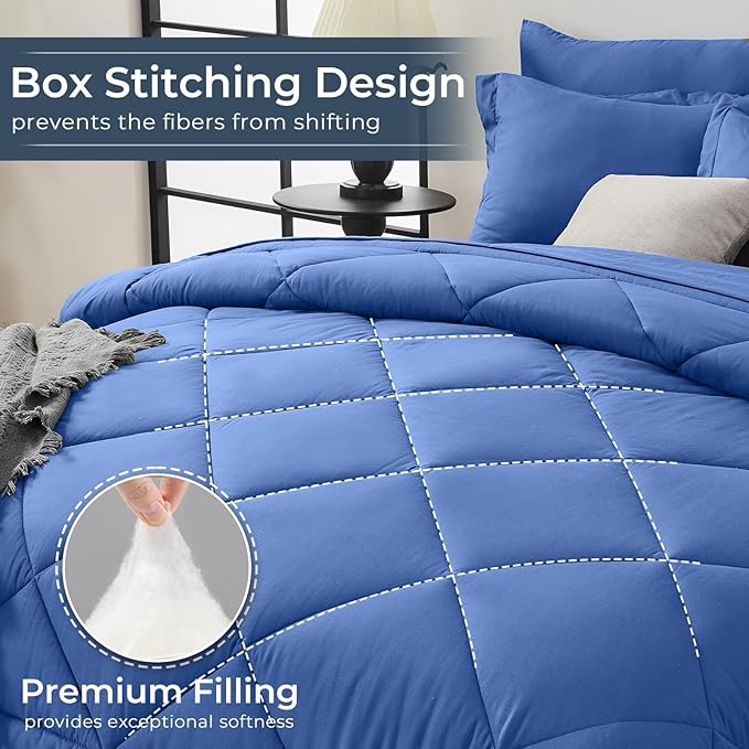 HEVUMYI Royal Blue Twin-XL Comforter Set - 5-Piece All Season Bed in a Bag Twin-XL, Ultra Soft Bedding Set with Comforter, Flat Sheet, Fitted Sheet, Pillowcases, Pillow Shams