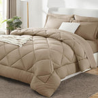 CozyLux Queen Comforter Set Taupe - Bed in a Bag Queen Size 7 Pieces, Luxury Soft Bed Set for All Seasons, Bedding Set with Down Alternative Comforter, Sheets, Pillowcases & Shams