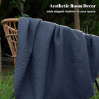 PHF 100% Cotton Waffle Weave Blanket Queen Size for Bed,Snag Proof Lightweight Breathable Moisture-wicking Throw for Couch,Great for Layering in Cold Weather,Machine Washable,Home Decor Gift-Dark Navy