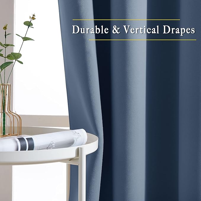 NICETOWN Stone Blue Blackout Curtains for Living Room, Grommet Thermal Insulated Window Drapes Room Divider Blinds Sound Reducing for Living Room, W46 x L102, 2 Pieces
