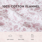 Laura Ashley - Flannel Sheets Queen Size, Anti-Pilling & Wrinkle Resistant Cotton, Touchably Soft for All-Season Comfort - Bed Sheets with Matching Pillowcases & Fitted Sheet (Paisley Prance Pink)